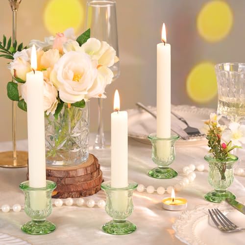 10pcs Green Candlestick Holders, Glass Taper Candle Holders for Table Centerpiece Decor, Wedding, Birthday, Gift - color: Green