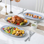 Ceramic Oval Serving Platter: 15.6/14.3/12.9 Inch Large Serving Dishes for Entertaining Party, Turkey, Steak, Ham, Microwave Dishwasher Safe, Blue - color: Blue, size: Oval