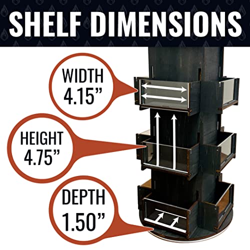 Rotating Display Stand, 3 Tier Wooden Organizer, 4-Sided Display Rack, 360 degree Spinning Multi-Pocket Tabletop Display Stand for Coasters, Stickers, Retail, Showcase, Tradeshow, 17”H, Ebony Color - style: EBONY