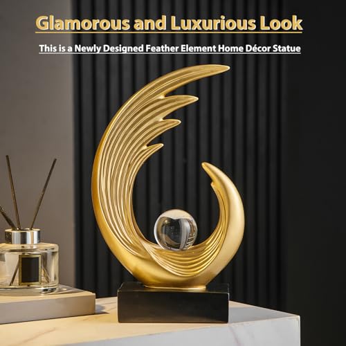 FJS Gold Modern Art Statue Decor, Coffee Table Bookshelf Shelf Decor Accents, Abstract Feather Sculpture Decorations for Dining Room Living Room Office - color: C-gold