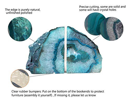 AMOYSTONE Teal/Green Agate Bookends, Heavy-Duty Large Book Ends for Heavy Books, Unique Sujetalibros 6-8 LBS with Rubber Bumpers, Perfect for Office Bookshelf and Home Decor - color: Teal, size: 6-8 Pounds