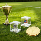 Championship Ring Display Case, Clear Acrylic Challenge Coin Holder Small Showcase with Mini Card Stand Holder, Memorabilia Box for Baseball, Super Bowl, Football Ring, Collectibles Jewelry (32)