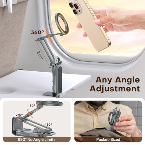 OMOTON TP02 360°Rotating for MagSafe Tripod Mount, Adjustable Aluminum Magnetic Phone Tripod for iPhone 17/16/15/14 Pro Max Air, Foldable Cell Phone Stand Fits Vlog, Gym, Travel Essentials, Gray - color: 2-Gray