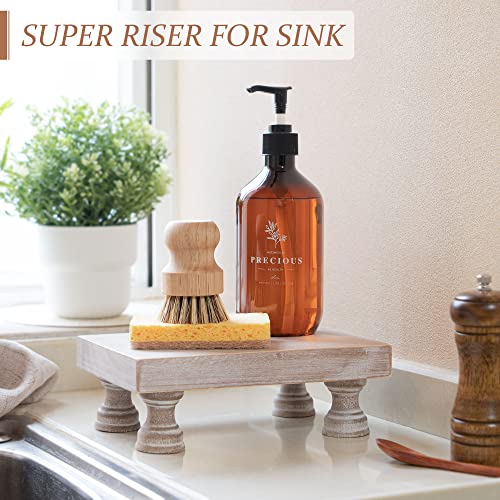 EOSAHR Farmhouse Wooden Riser Display Stand for kitchen Counter Decor : Wood Tray for Display Your Home Decorations and Uniquely Pedestal Stand - Bathroom Counter Tray and Kitchen Decor (Natural Wood) - color: Natural Wood - Paulownia Wood