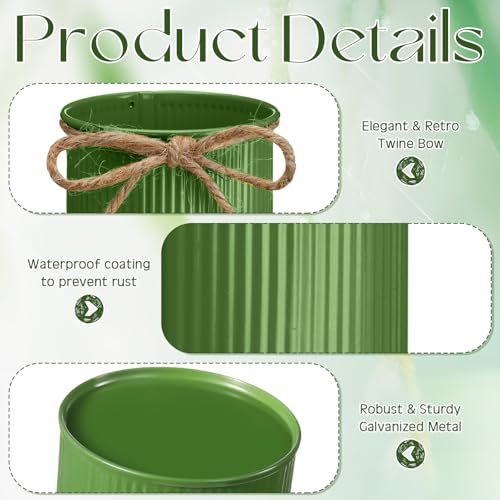 Rustic Vase for Table Centerpieces 4.33 Inch Small Petite Flower Vase with Twine Bow Vintage Farmhouse Decor for Wedding Reception Dining, Home Galvanized Metal Buckets(Sage Green,12 Pcs) - color: Sage Green