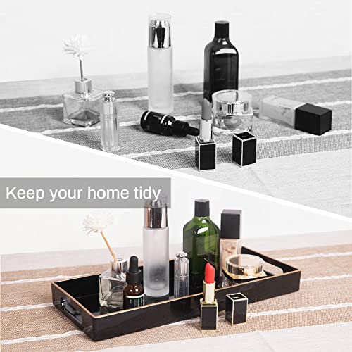 MAONAME Black Bathroom Tray, Plastic Vanity Tray, Narrow Countertop Trays with Handles, Perfume Organizer Trays for Dresser, Bathroom Accessories, 13.8" x 6" x 1.59" - color: Black