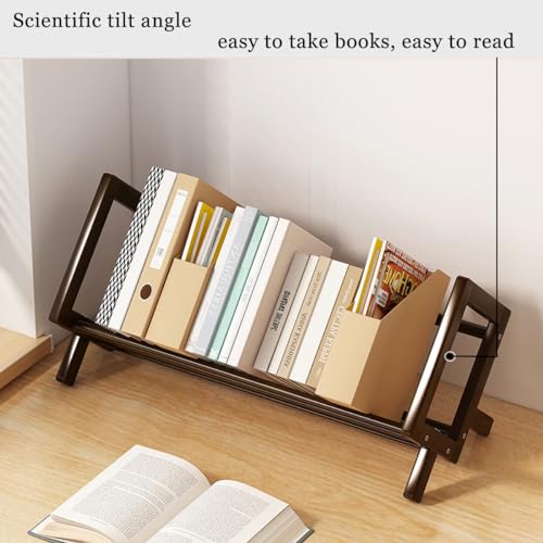 Wood Tilting Bookcase in Living Room/Home/Office, Desktop Book Shelf Organizer Bookshelves Storage Rack for CDs/Magazine/Books Display (Coffee, 16"-L) - color: Coffee, size: 16"-L