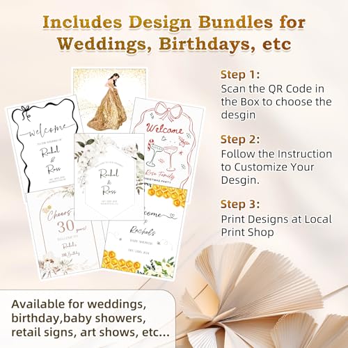 57"– 42" Height Adjustable Gold Easel Stand for Signs, Lockable at Any Height – 4 Hooks, 3 Display Modes, Easel with Design Templates – Ideal for Wedding Welcome Sign, Parties, Art & Retail Display