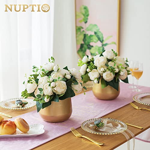 Nuptio 2 Pcs Plant Pot Gold Vase Metal Flower Pot Vase with Drainage Hole, Modern Storage Organizer Decorative Gifts for Wedding Indoor Outdoor Living Room Balcony Decoration Floor Display - color: Style 1#, size: 5.7in Tall-2pcs