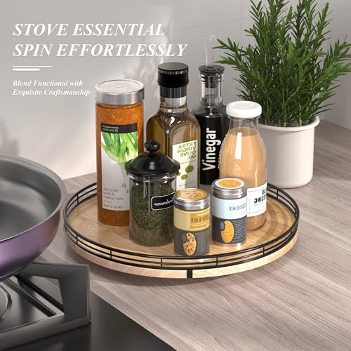 13" Lazy Susan Oak Wood Turntable Organizer for Cabinet, Farmhouse Round Wooden Lazy Susan Organization and Storage for Dining Table, Pantry, Kitchen, Bathroom, Countertop, Cupboard, Home Decor - color: Brown & Black, size: 13 inches