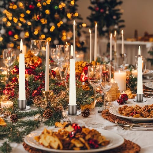 FoldTier 24 Pcs Gunmetal Taper Candle Holders Bulk for 5.91'' Pillar Candles Wedding Short Candlestick Holder Gunmetal Centerpieces Decoration for Wedding Anniversary Dinner Party - color: Gunmetal
