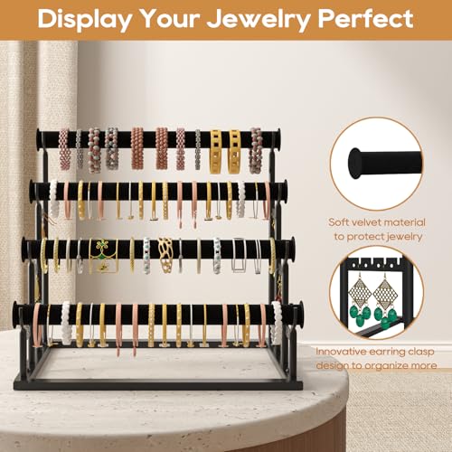 ORLESS 4 Tier Bracelet Holder, 2 Pack Detachable Velvet Jewelry Display Stand, T-Bar Necklace Storage Organizer Display Stand, Metal Bracelet Holder Display for Bangles Bracelets Scrunchies(Black) - color: Black-2Pack
