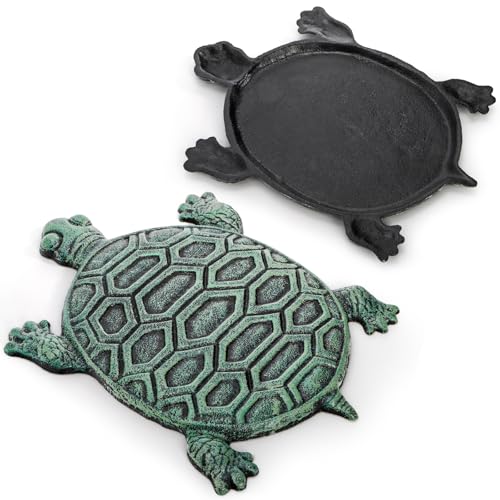 Lawei Cast Iron Turtle Stepping Stone, Sturdy Metal Stepping Mat for Front Door, Garden, Lawn and Yard, Verdigris Tortoise Decorative Stone Path Paver for Outdoor Walkway, 12.5 x9.4 Inch