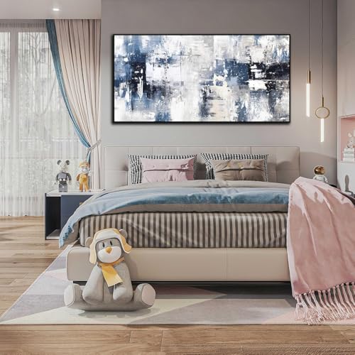 White and Blue Abstract Canvas Wall Art for Living Room Bedroom Home Office Large Black Framed Artwork Grey Abstract Canvas Prints Ready to Hang Size 29x59 - color: blue, size: 29"L x 59"W