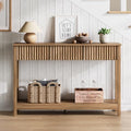 Treocho 47" Console Table with Drawers, Fluted Narrow Entryway Table with Open Shelf, Farmhouse Sofa Table Behind Couch for Hallway, Living Room, Brown - color: Brown