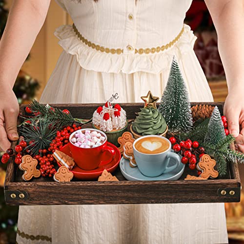 TOPZEA 3 Pack Wood Serving Tray with Handle, Farmhouse Wooden Coffee Table Trays Decorative Breakfast Tray for Bed, Couch, Ottoman, 3 Size