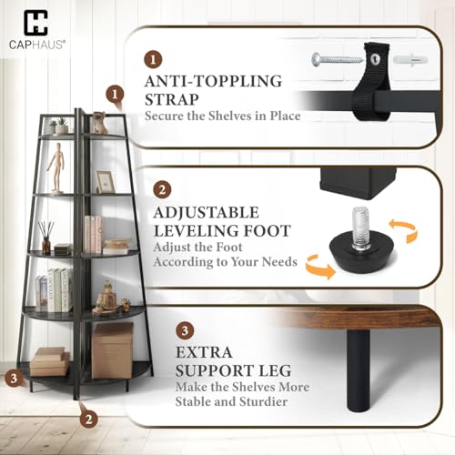 CAPHAUS Tall Corner Shelf Stand, 6-Tier Display Shelves, Ladder Corner Wood Storage Plant Bookshelf with Metal Frame, Versatile Shelving Unit Bookcase for Home Office Space, Black - color: Black, size: 6-Tier