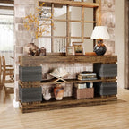 Tribesigns 63" Farmhouse Console Table, 3-Tier Entryway Table with Storage, Long Wooden Behind Couch Stand with 4 Compartments for Living Room, Hallway, Foyer, Vintage Brown & Gray