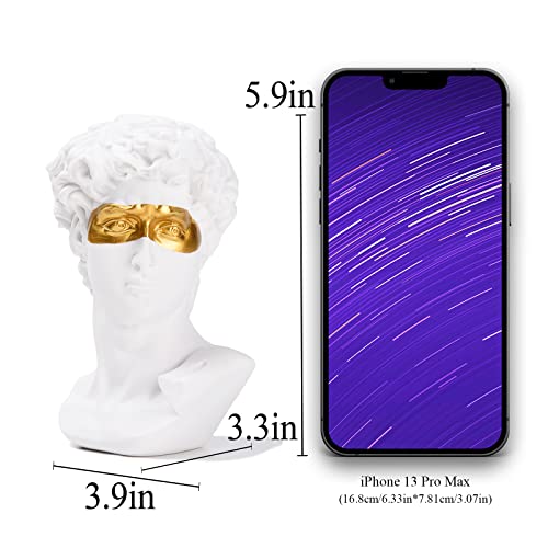 BRABUD Greek Mask David Man Bust Statue Resin White Gold Classic Roman Sculpture Modern Art Home Office Study Room Bookshelf Decor Collectible Gift TQGJBS342 - color: White