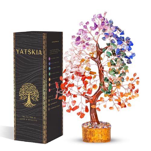 YATSKIA Seven Chakra Crystal Tree, Gemstone Tree of Life, Birthday Gifts for Women, Home Office Decor, Feng Shui Decor, Crystal Gifts - color: Seven Chakra (Copper Wire)
