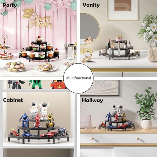 3 Tier Risers Display Stand,Wooden Cupcake Holder Stand,Rustic Cologne and Perfume Organizer for Women,Dessert Table Display Set for Party (Black) - color: Black