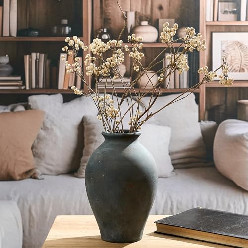 SIDUCAL Ceramic Vintage Flower Vase | 9 Inch Large Pottery Rustic Farmhouse Boho Vase for Home Decor, Table, Living Room, Bathroom, Coffee Desk, Shelf, Mantel Decoration, Wedding, Bronze - color: 1009-bronze