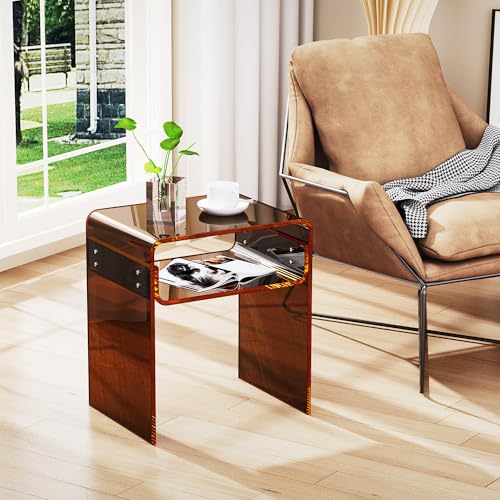 Clear Acrylic End Table 2-Tier Bedside Nightstand for Living Room Bedroom (1, Dark Brown) - color: Dark Brown