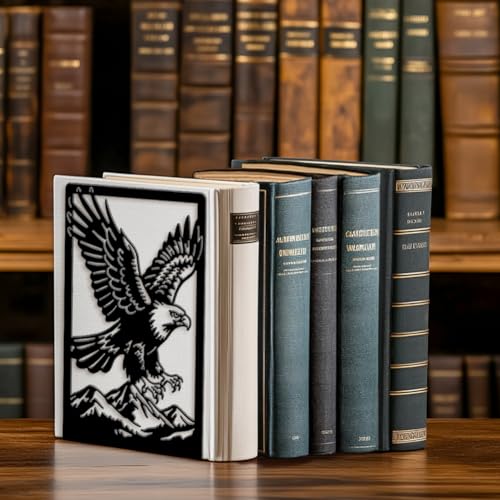 Peacoblue Metal Bookends for Shelves, Modern Decorative Heavy Duty Study Book Ends Stoppers for Office, Desk, Shelf, Room 5.3"x4.3"x7.9" Cast Iron Simple Tall Bookends 1 Pair (Eagle) - style: Eagle