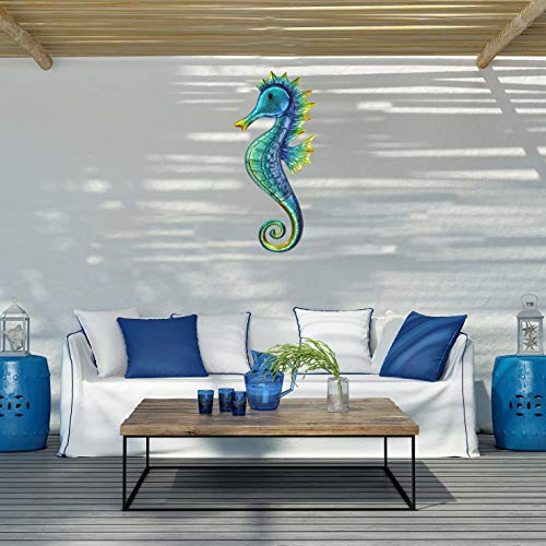 JOYBee 18inch Metal Large Seahorse Wall Art Decor,Christmas Decorations,Bathroom Ocean Glass Art Outdoor Hanging Beach Theme Decorations for Outdoor Indoor Kitchen Garden Patio,Porch or Fence - color: seahorse