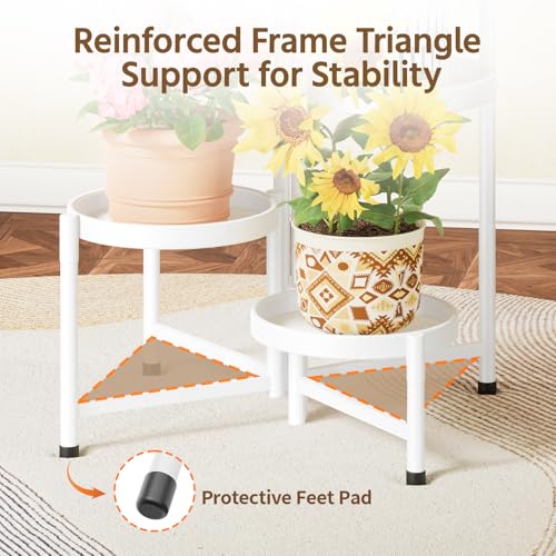 LASZOLA 5 Tiered Folding Plant Stand Indoor for Multiple Large Planter, Tall Heavy Duty Adjustable Rack with Rust Proof 10 Inch Wide Tray, Sturdy Vertical Tree Organizer for Narrow Inside Floor, White - color: Snow White, size: 5 Tier