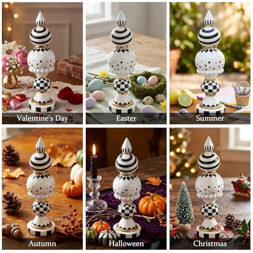 Black and White Checkered Decor, 15 Inch Large Resin Halloween Christmas Modern Sculpture, Holiday Indoor Table Centerpiece Mantel Office Desk Shelf Season Decorations for Home - color: Black and White Checkered