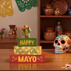 Smile Happy Cinco De Mayo Wooden Block Stack with Cactus Decor, Mexican Fiesta Tiered Tray Tabletop Sign for Cinco De Mayo Party Decorations - style: Cactus