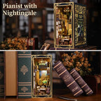 MiniCity DIY Book Nook Kit, Miniature Dollhouse Booknook Kit, 3D Wooden Puzzle Bookend Bookshelf Insert Decor with LED Light for Teens and Adults (Pianist with Nightingale) - style: Pianist with Nightingale