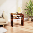 Clear Acrylic End Table 2-Tier Bedside Nightstand for Living Room Bedroom (1, Dark Brown) - color: Dark Brown