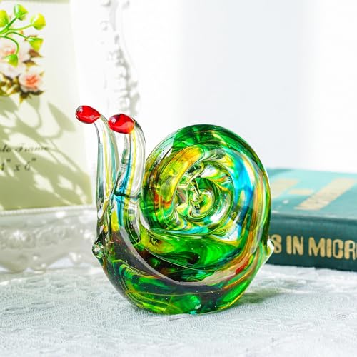 QFkris 4.4inch Blown Glass Snail Figurine Collectibles Handcrafted Glass Animal Paperweight Home Art Statue Decoration for Women