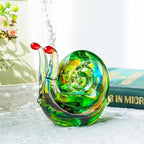 QFkris 4.4inch Blown Glass Snail Figurine Collectibles Handcrafted Glass Animal Paperweight Home Art Statue Decoration for Women