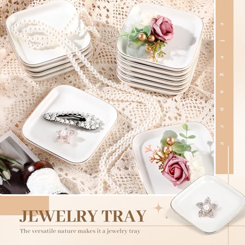 Shappy 12 Pcs Ceramic Jewelry Tray 4.5 in Ring Dish Bulk Decorative Trinket Dish for Bridal Christmas Birthdays Gifts - style: Square