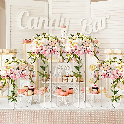 Geetery 4 Pieces 28 Inch Tall Acrylic Vase Wedding Centerpieces Clear Flower Stand Column Geometric Floral Vase Elegant Display Holder for Birthday Party Wedding Table Decorations - size: 28 Inch