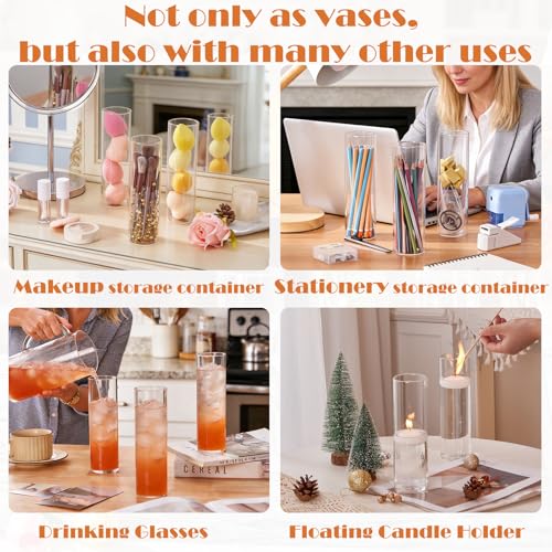 16Pcs Glass Cylinder Bud Vases for Centerpieces,7.7 In Tall Clear Flower Vases in Bulk,Glass Small Vases Floating Candle Holder for Party,Home Decor,Wedding Decoration,Birthday,Anniversary,Baby Shower