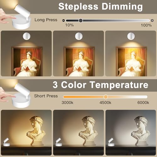 Kimjo Spot Lights Indoor, 4000mAh Rechargeable Plant Spotlight Indoor with Remote, Battery Operated Picture Lights with Timer Dimmable, Uplighting for Wall Art Display (4 Pack) - color: White-2