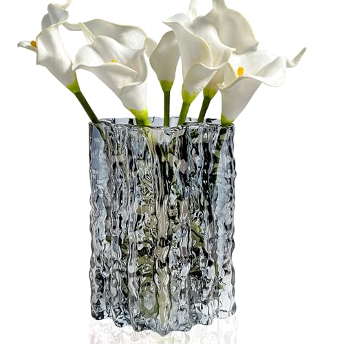 Aoderun Glass Vase Crystal Vase Heavy Duty Large Flower Vase for Dining Table Kitchen Office Home Shelf Wedding Living Room Centerpieces(Grey) - color: Gray