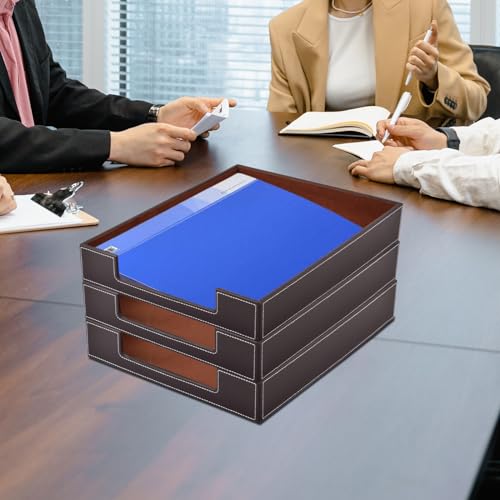 PU Leather 1-Layer Stackable Office File Document Tray Case Rack Paper Letter Tray Desk File Document Organizer Holder (Coffee) - color: Coffee