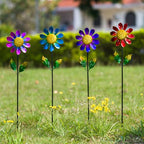 4 Pack Wind Spinner Outdoor,Waterproof Metal Flowers Windmill,Pinwheels for Yard and Garden, Flower Wind Sculpture & Spinner for Patio Lawn Decor - size: Sunflowers-4Pack