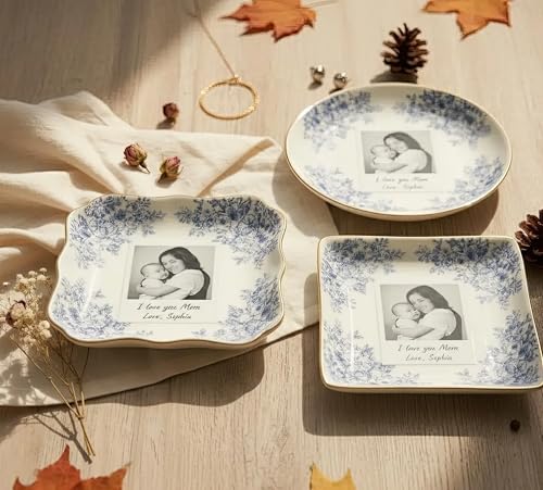 Customized Photo Jewelry Tray Mom Mother’s Day Unique Trinket Dish Round Square Ceramic Keepsake Plate Personalised Picture Vanity Bowl Porcelain Ring Holder Birthday Present Grandma Daughter Son - color: Design 05