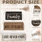Yuntau 4 Pcs Farmhouse Family Tabletop Decor Tiered Tray Decor Rustic Wood Decorative Stacked Sign Block Gift Retro Bead Garland Family Where Life Begins Love Never Ends Table for Home Shelf Office - style: Famliy