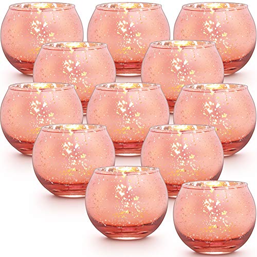 LAMORGIFT 12 Pcs Rose Gold Candle Holders-Rose Gold centerpieces for Birthday Party, Wedding, Bridal Shower, Sweet 16. Mother's Day Brunch Table Decorations - color: Rose Gold