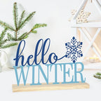 COCHIE Metal Hello Winter Sign, Snowflake Table Centerpieces Decorations for Home, Office, Shelf, Mantel, Indoor, Navy Blue Party Decor Supplies (Winter) - style: Winter
