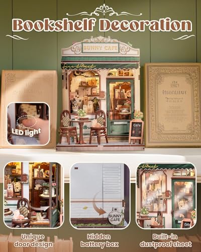 Book Nook Kit, DIY Miniature House Kits for Adult and Teens, Dollhouse Tiny Booknook Garden House Bookshelf, DIY Craft Gifts for Family and Friends（Sunny Cafe) - style: Sunny Cafe