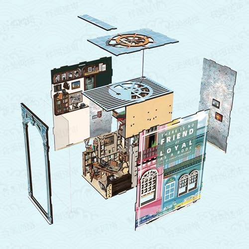 MiniCity DIY Book Nook Kit for Adults, 3D Wooden Puzzle Bookend Bookshelf Insert Decor with LED Light and Dust Cover (Hemingway House) - style: Hemingway House