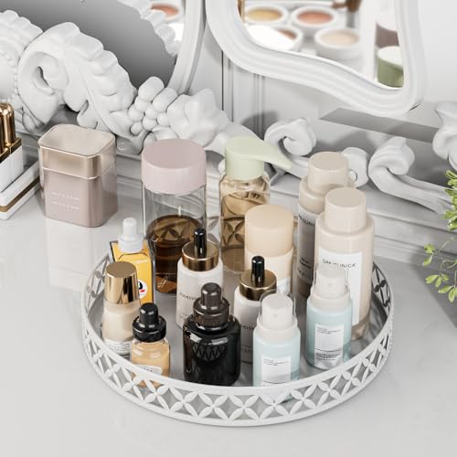 EKNITEY Bathroom Trays for Counter - 11 Inch White Decorative Tray Countertop Cosmetics Vanity Perfume Organizer Storage Tray for Bathroom - color: Floral-white